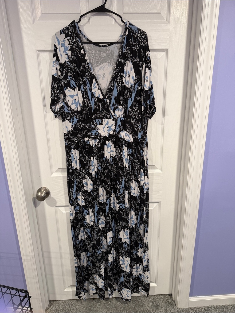 Black Floral Maxi Dress with Blue and White Blooms